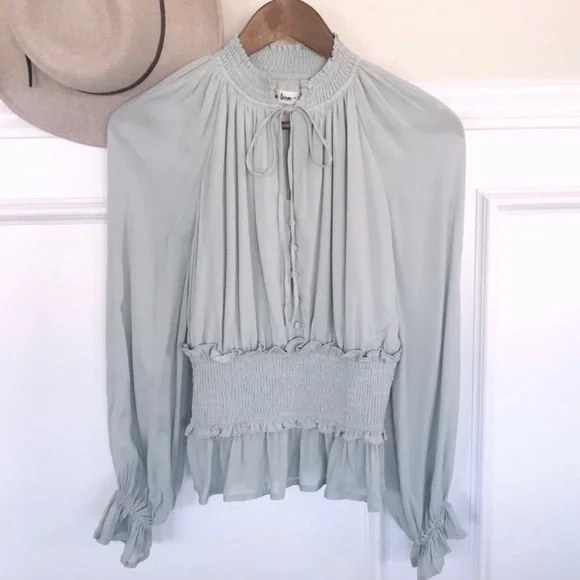 Y2K Smocked High Collar Long Sleeve Blouse - Picture 6 of 10